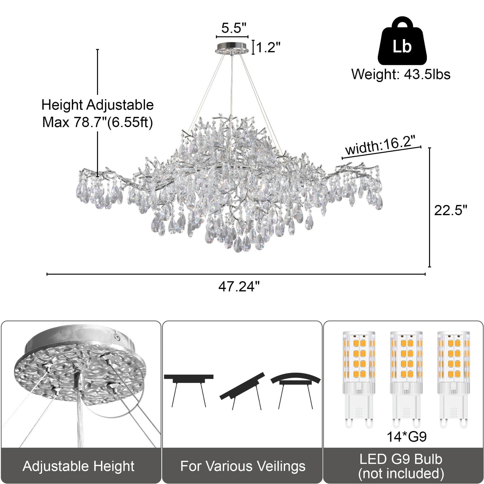 Modern Crystal Chandelier, 60" Gold Rectangular Tree Branch Chandelier for Dining Room, 18 - Lights Contemporary Luxury K9 Crystal Raindrop Pendant Light Fixture for Kitchen Island, Living Room - Camilalamps - B0CRR1PD9Q