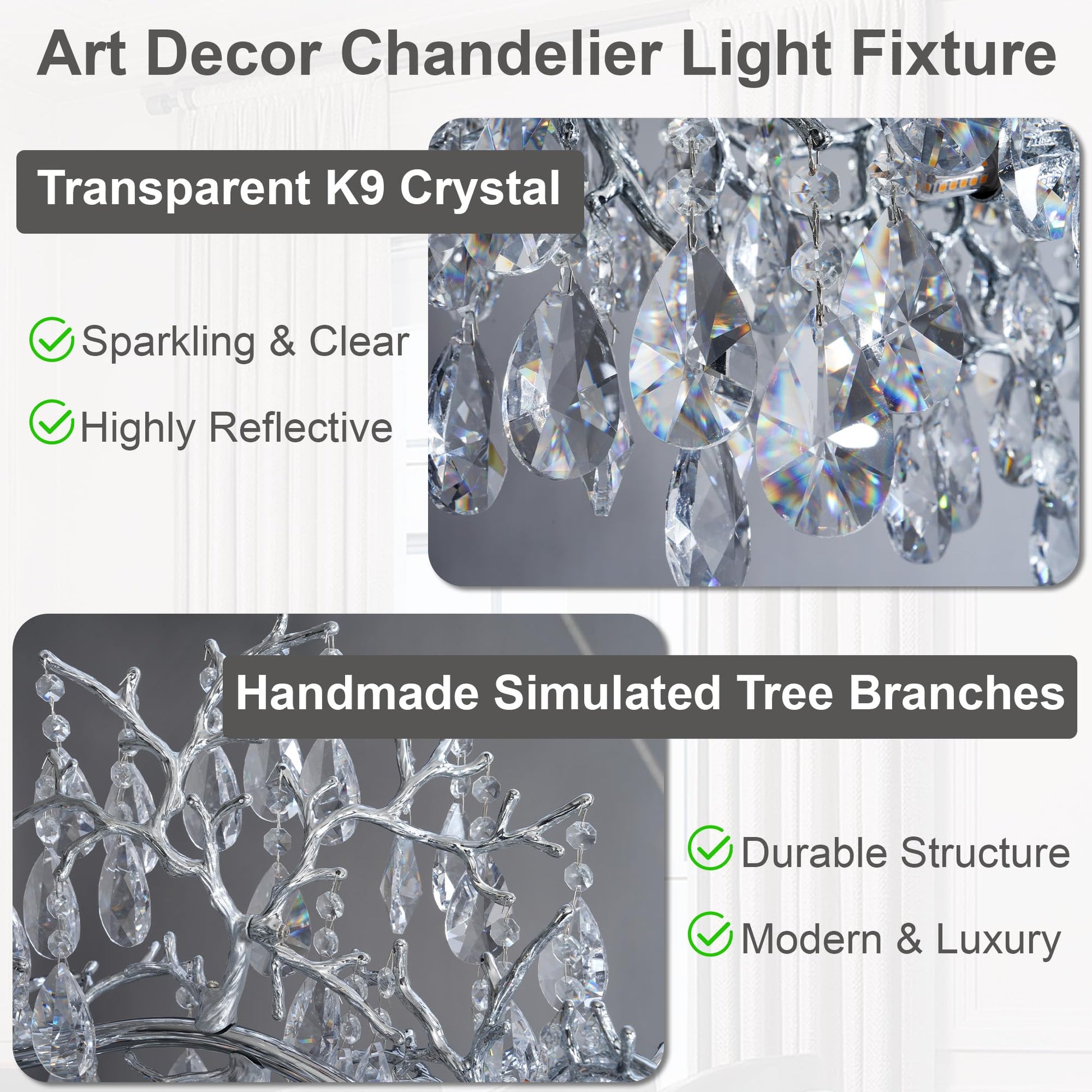 Modern Crystal Chandelier, 60" Gold Rectangular Tree Branch Chandelier for Dining Room, 18 - Lights Contemporary Luxury K9 Crystal Raindrop Pendant Light Fixture for Kitchen Island, Living Room - Camilalamps - B0CRR1PD9Q