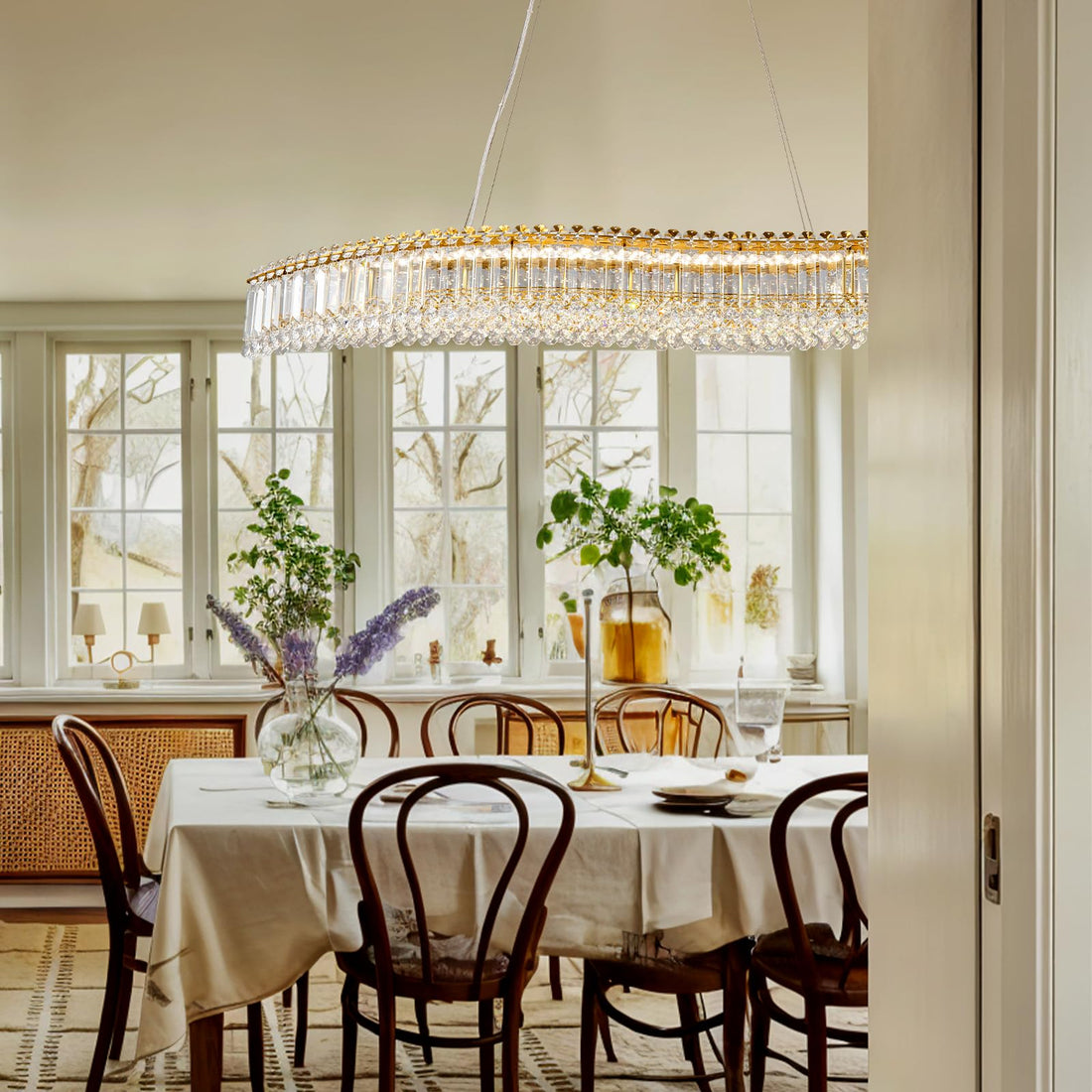 Modern Crystal Chandelier, Gold Rectangle Chandeliers for Dining Room, Large Luxury Chandelier 47.25", K9 Crystal Chandeliers Over Table for Living Room, Hallways, Bedroom - Camilalamps - B0F6KCQBGX