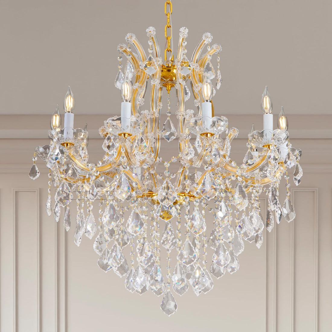 Modern Crystal Chandeliers, Gold Candle Chandelier - Luxury Chandelier Lighting Fixtures for Dining Room, Foyer, Staircase Hallway Living Room Entryway, 10 Lights - Camilalamps - B0FLXVZTF3