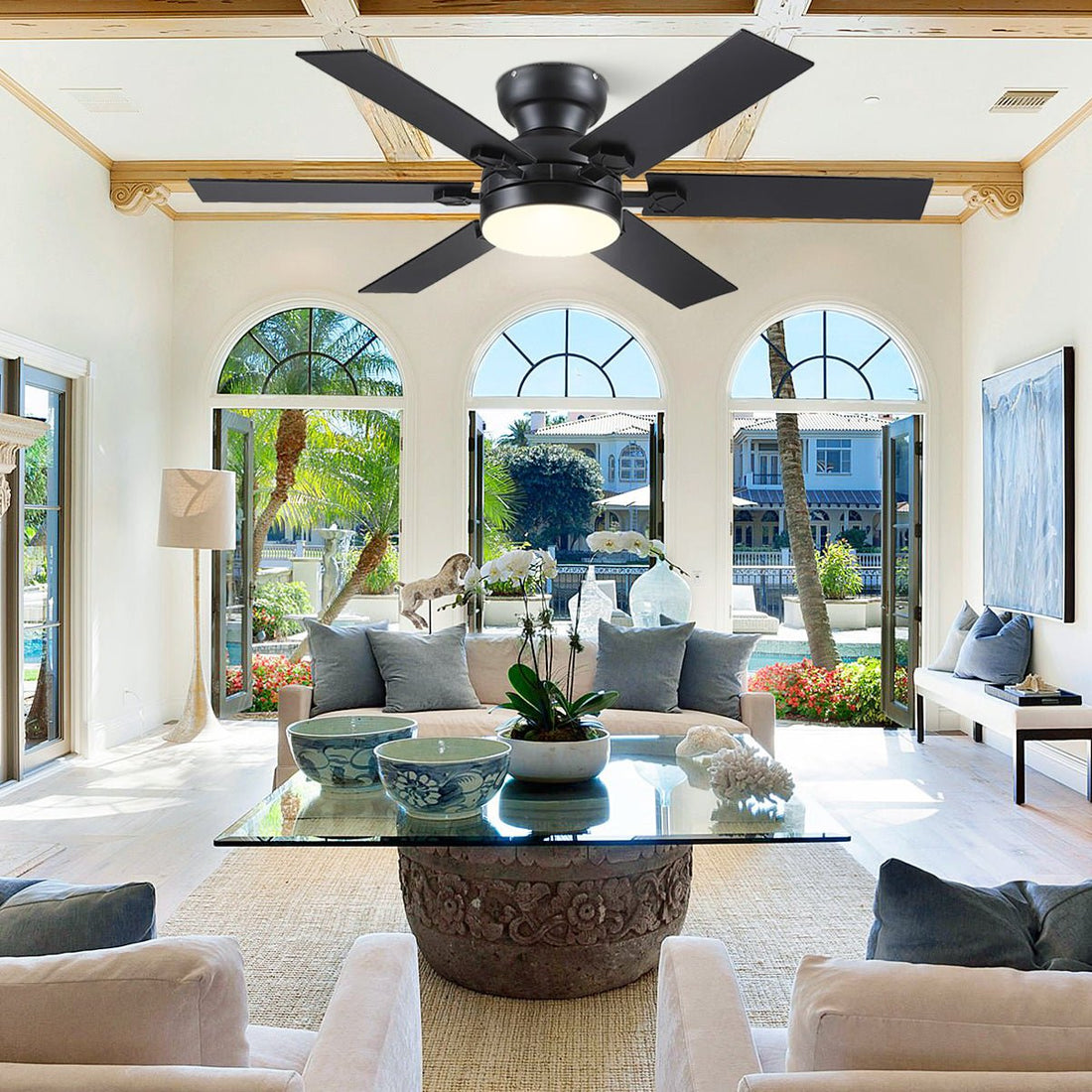 Modern Flush Mount Fans Light Ceiling Fans with Lights Black Low Profile Ceiling Fans 52“ - Camilalamps - CA - CFWL - 017