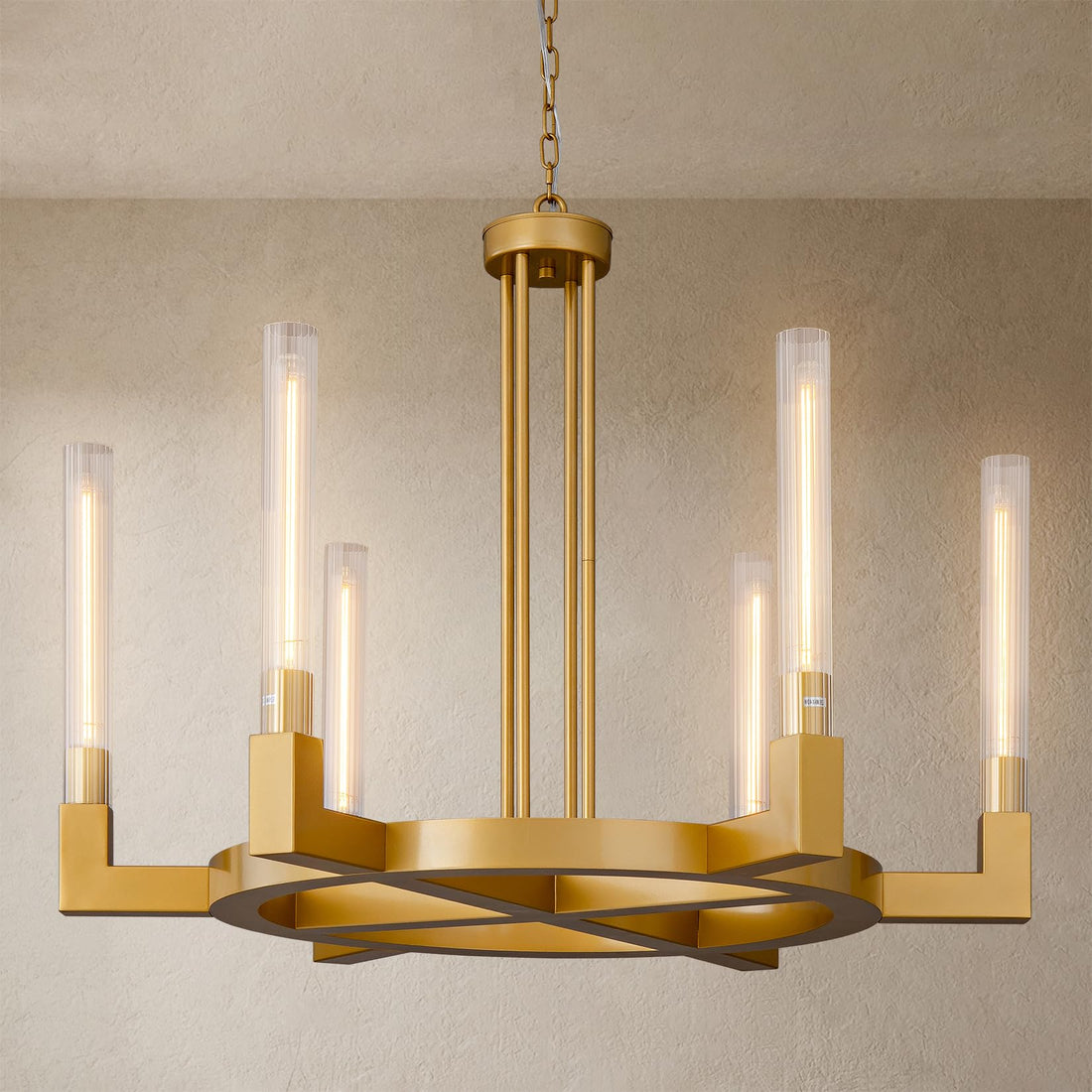 Modern Glass Tube Gold Pendant Lights – Adjustable 4 - Light Chandelier for Kitchen Island, Dining Room, Bedroom – Farmhouse & Contemporary Style with Included Bulbs - Camilalamps - B0F6BDZFDG