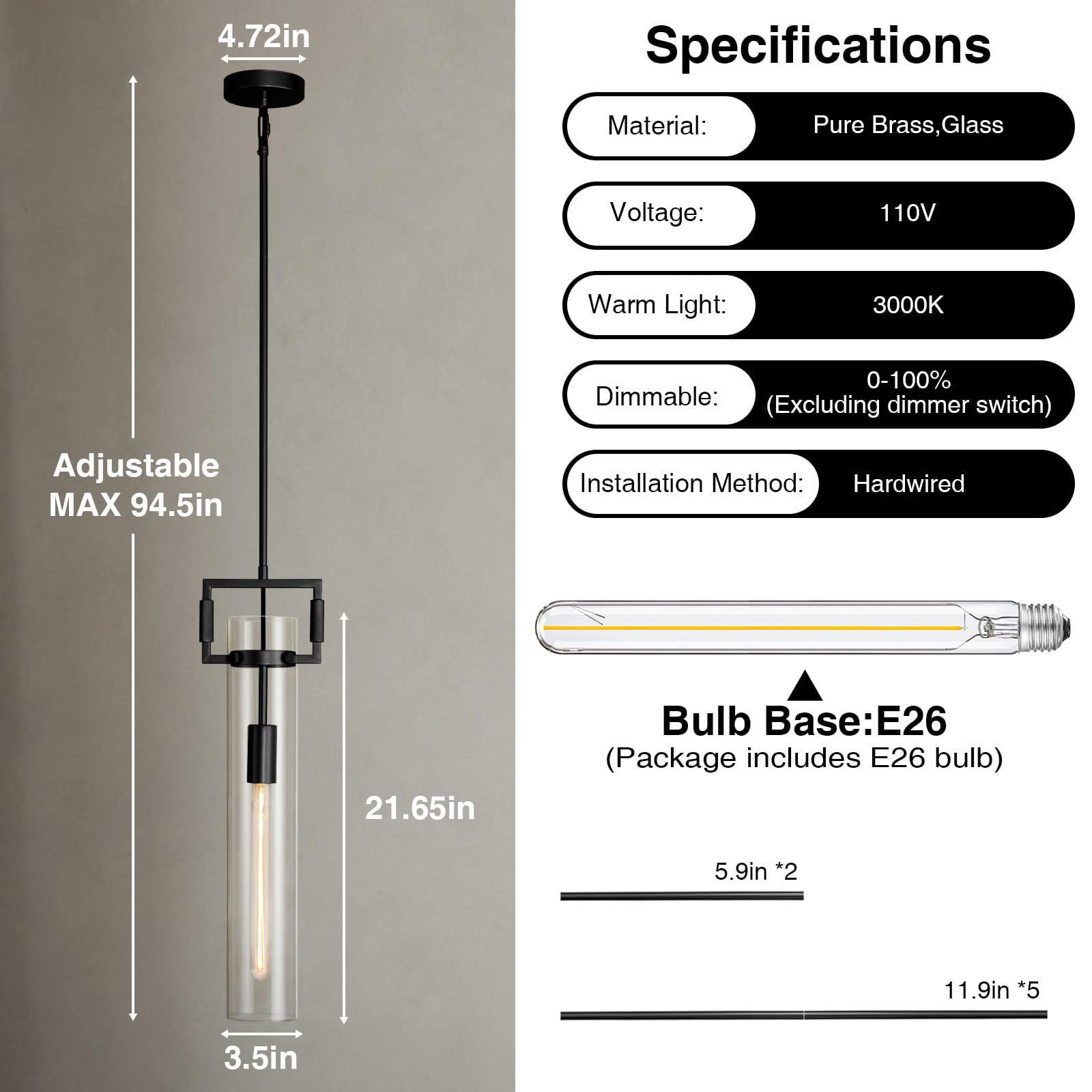 Modern Gold Pendant Light Fixture Set of 2 - 21.6 Inch Adjustable Hanging Chandelier with Glass Shade & Brass Finish, Large Farmhouse Island Lighting for Kitchen, Dining Room, Bathroom - Camilalamps - B0FL7CKD8Q