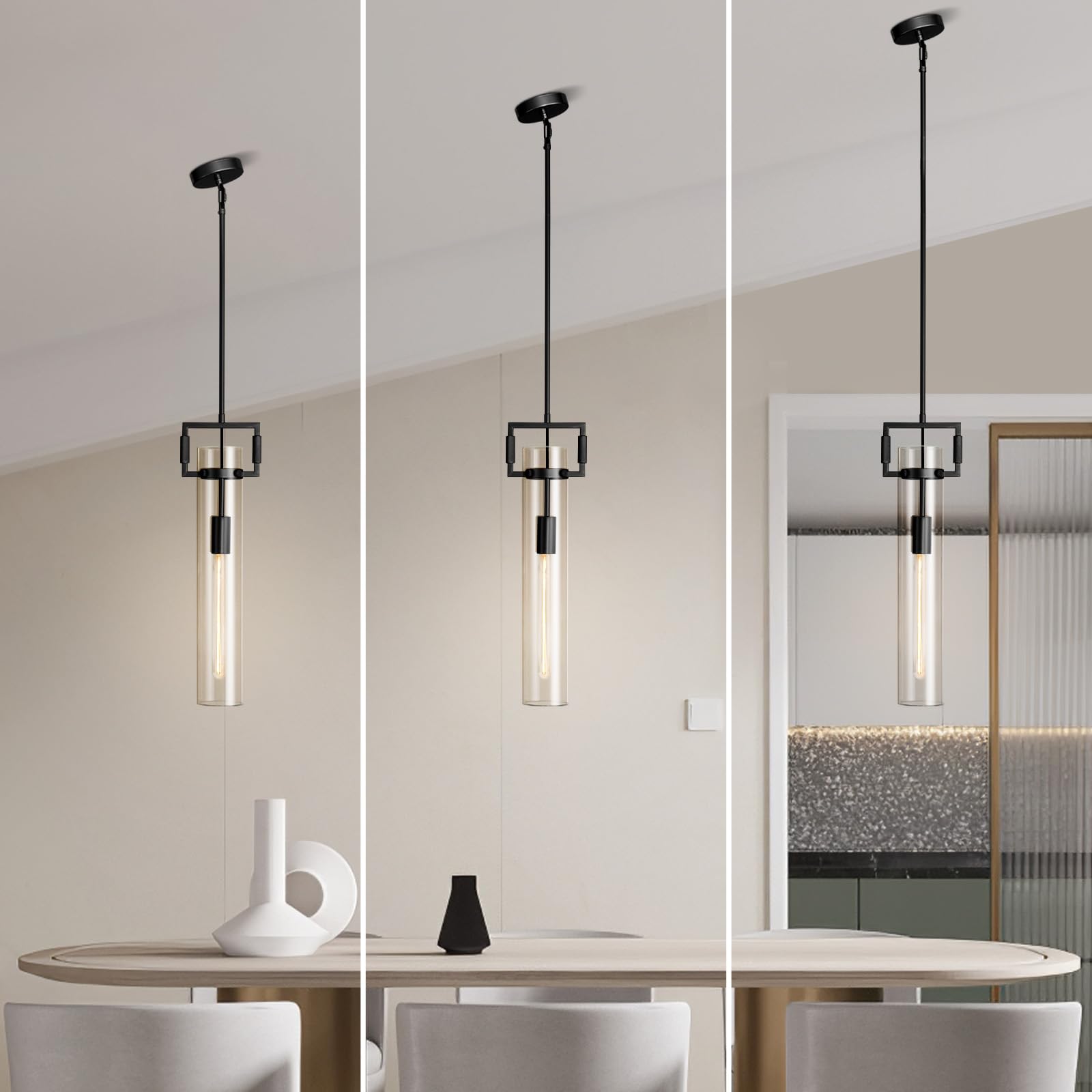 Modern Gold Pendant Light Fixture Set of 2 - 21.6 Inch Adjustable Hanging Chandelier with Glass Shade & Brass Finish, Large Farmhouse Island Lighting for Kitchen, Dining Room, Bathroom - Camilalamps - B0FL7CKD8Q