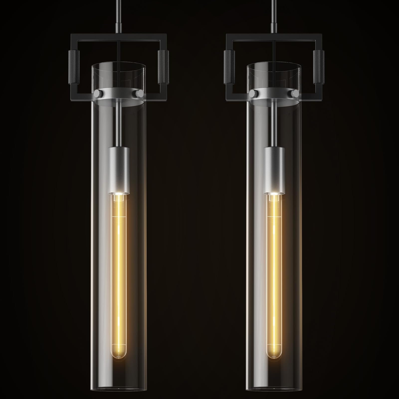 Modern Gold Pendant Light Fixture Set of 2 - 21.6 Inch Adjustable Hanging Chandelier with Glass Shade & Brass Finish, Large Farmhouse Island Lighting for Kitchen, Dining Room, Bathroom - Camilalamps - B0FGJ75LZ1