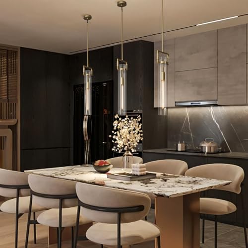 Modern Gold Pendant Light Fixture Set of 2 - 21.6 Inch Adjustable Hanging Chandelier with Glass Shade & Brass Finish, Large Farmhouse Island Lighting for Kitchen, Dining Room, Bathroom - Camilalamps - B0FL7CKD8Q