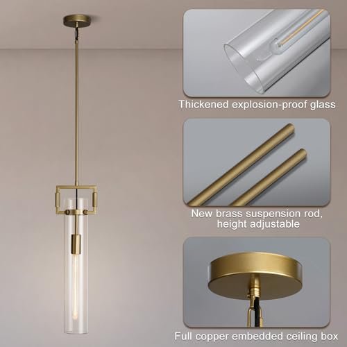 Modern Gold Pendant Light Fixture Set of 2 - 21.6 Inch Adjustable Hanging Chandelier with Glass Shade & Brass Finish, Large Farmhouse Island Lighting for Kitchen, Dining Room, Bathroom - Camilalamps - B0FL7CKD8Q