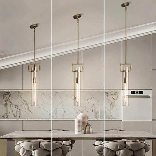 Modern Gold Pendant Light Fixture Set of 2 - 21.6 Inch Adjustable Hanging Chandelier with Glass Shade & Brass Finish, Large Farmhouse Island Lighting for Kitchen, Dining Room, Bathroom - Camilalamps - B0FL7CKD8Q