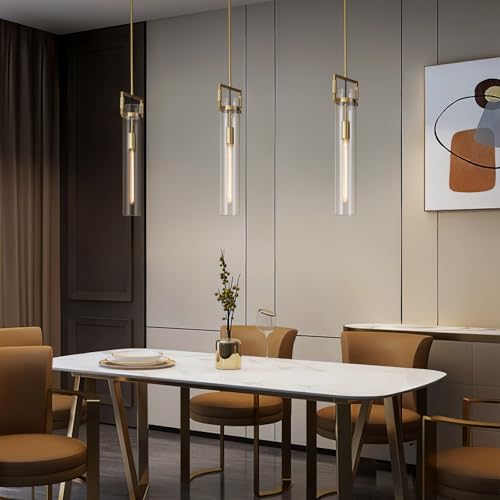 Modern Gold Pendant Light Fixture Set of 2 - 21.6 Inch Adjustable Hanging Chandelier with Glass Shade & Brass Finish, Large Farmhouse Island Lighting for Kitchen, Dining Room, Bathroom - Camilalamps - B0FL7CKD8Q