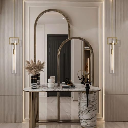 Modern Gold Pendant Light Fixture Set of 2 - 21.6 Inch Adjustable Hanging Chandelier with Glass Shade & Brass Finish, Large Farmhouse Island Lighting for Kitchen, Dining Room, Bathroom - Camilalamps - B0FL7CKD8Q