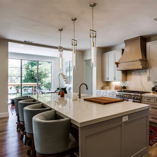 Modern Gold Pendant Light Fixture Set of 2 - 21.6 Inch Adjustable Hanging Chandelier with Glass Shade & Brass Finish, Large Farmhouse Island Lighting for Kitchen, Dining Room, Bathroom - Camilalamps - B0FL7CKD8Q