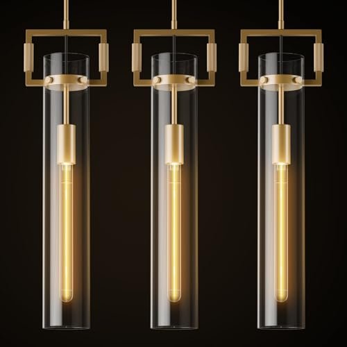 Modern Gold Pendant Light Fixture Set of 2 - 21.6 Inch Adjustable Hanging Chandelier with Glass Shade & Brass Finish, Large Farmhouse Island Lighting for Kitchen, Dining Room, Bathroom - Camilalamps - B0FL7CKD8Q