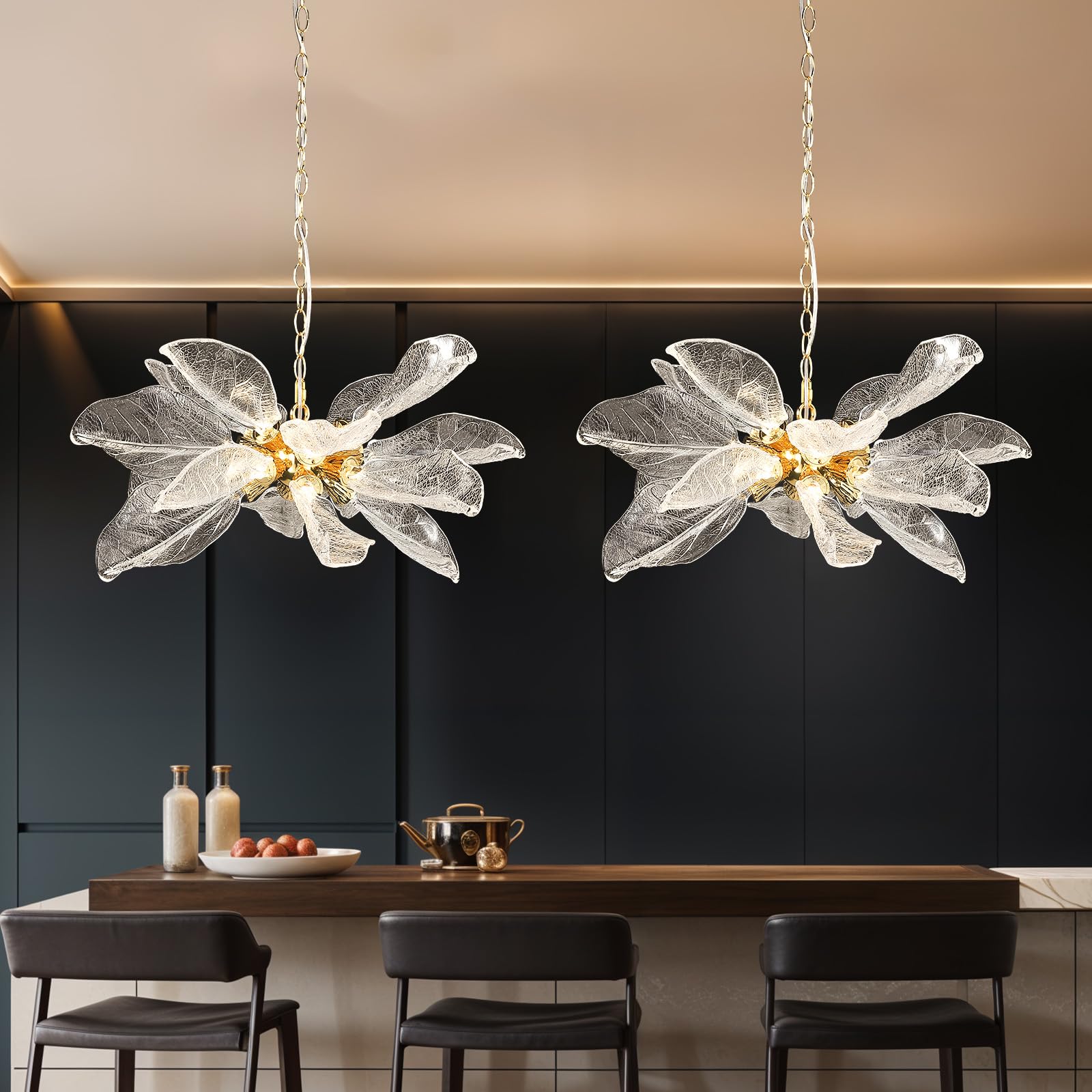 Modern Gold Staircase Chandelier, H78 Large Chandelier for High Ceilings,20 - Lights Staircase Pendant Light W/LED Double Light Source,Platinum Leaf Long Hanging Light for Foyer Entryway - Gold - Camilalamps - B0DWK929Q1