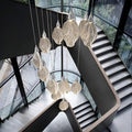 Modern Gold Staircase Chandelier, H78 Large Chandelier for High Ceilings,20 - Lights Staircase Pendant Light W/LED Double Light Source,Platinum Leaf Long Hanging Light for Foyer Entryway - Gold - Camilalamps - B0DWK929Q1