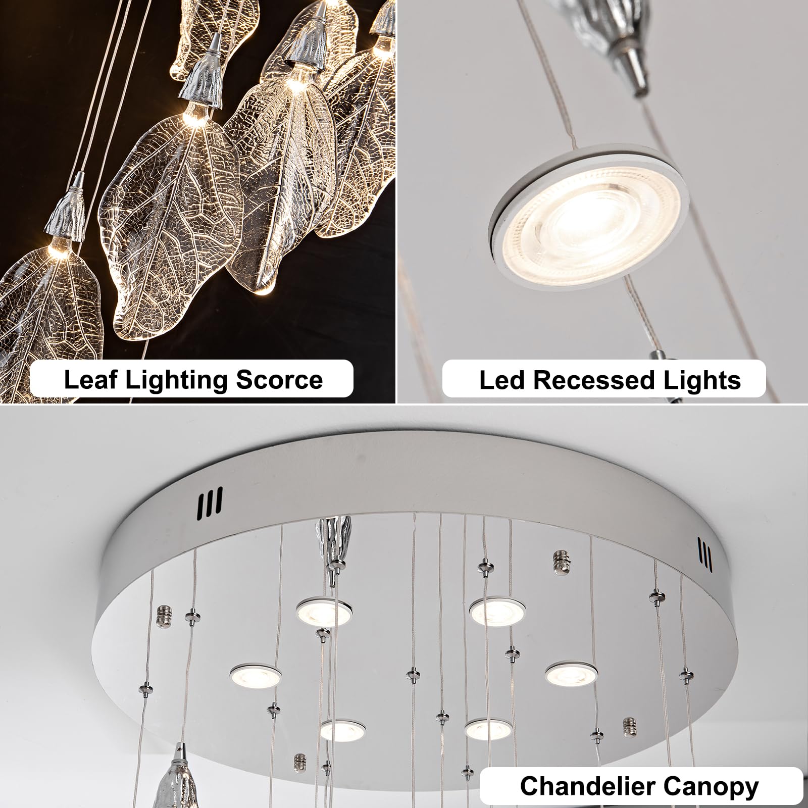 Modern Gold Staircase Chandelier, H78 Large Chandelier for High Ceilings,20 - Lights Staircase Pendant Light W/LED Double Light Source,Platinum Leaf Long Hanging Light for Foyer Entryway - Gold - Camilalamps - B0DWK929Q1