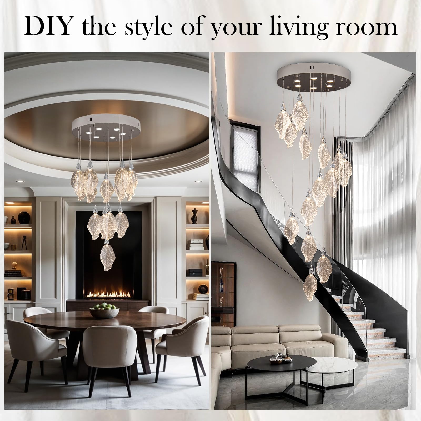 Modern Gold Staircase Chandelier, H78 Large Chandelier for High Ceilings,20 - Lights Staircase Pendant Light W/LED Double Light Source,Platinum Leaf Long Hanging Light for Foyer Entryway - Gold - Camilalamps - B0DWK929Q1