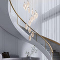 Modern Gold Staircase Chandelier, H78 Large Chandelier for High Ceilings,20 - Lights Staircase Pendant Light W/LED Double Light Source,Platinum Leaf Long Hanging Light for Foyer Entryway - Gold - Camilalamps - B0DWK929Q1