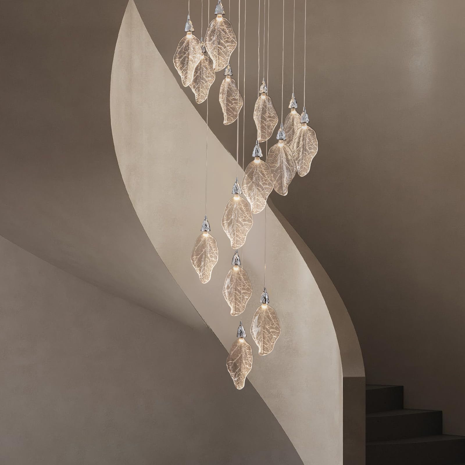 Modern Gold Staircase Chandelier, H78 Large Chandelier for High Ceilings,20 - Lights Staircase Pendant Light W/LED Double Light Source,Platinum Leaf Long Hanging Light for Foyer Entryway - Gold - Camilalamps - B0DWK929Q1