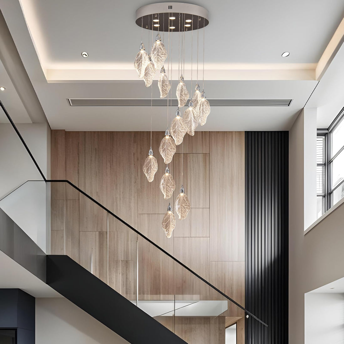 Modern Gold Staircase Chandelier, H78 Large Chandelier for High Ceilings,20 - Lights Staircase Pendant Light W/LED Double Light Source,Platinum Leaf Long Hanging Light for Foyer Entryway - Gold - Camilalamps - B0DWF6HWGJ