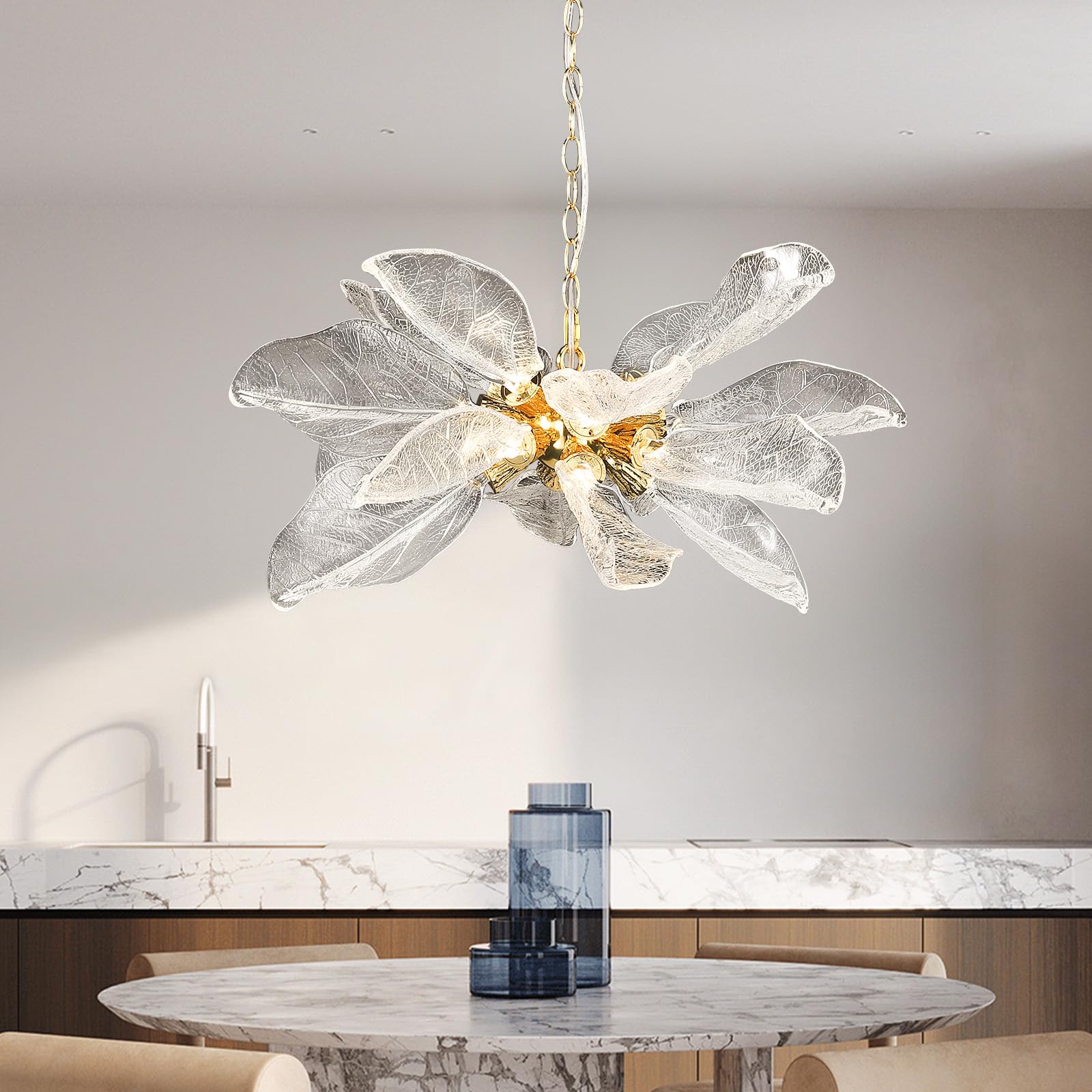 Modern Gold Staircase Chandelier, H78 Large Chandelier for High Ceilings,20 - Lights Staircase Pendant Light W/LED Double Light Source,Platinum Leaf Long Hanging Light for Foyer Entryway - Gold - Camilalamps - B0DWK929Q1