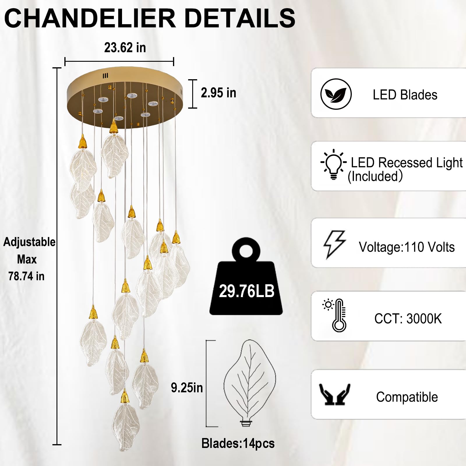 Modern Gold Staircase Chandelier, H78 Large Chandelier for High Ceilings,20 - Lights Staircase Pendant Light W/LED Double Light Source,Platinum Leaf Long Hanging Light for Foyer Entryway - Gold - Camilalamps - B0DWK929Q1
