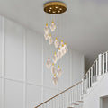 Modern Gold Staircase Chandelier, H78 Large Chandelier for High Ceilings,20 - Lights Staircase Pendant Light W/LED Double Light Source,Platinum Leaf Long Hanging Light for Foyer Entryway - Gold - Camilalamps - B0DWK929Q1