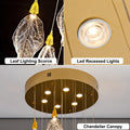 Modern Gold Staircase Chandelier, H78 Large Chandelier for High Ceilings,20 - Lights Staircase Pendant Light W/LED Double Light Source,Platinum Leaf Long Hanging Light for Foyer Entryway - Gold - Camilalamps - B0DWK929Q1