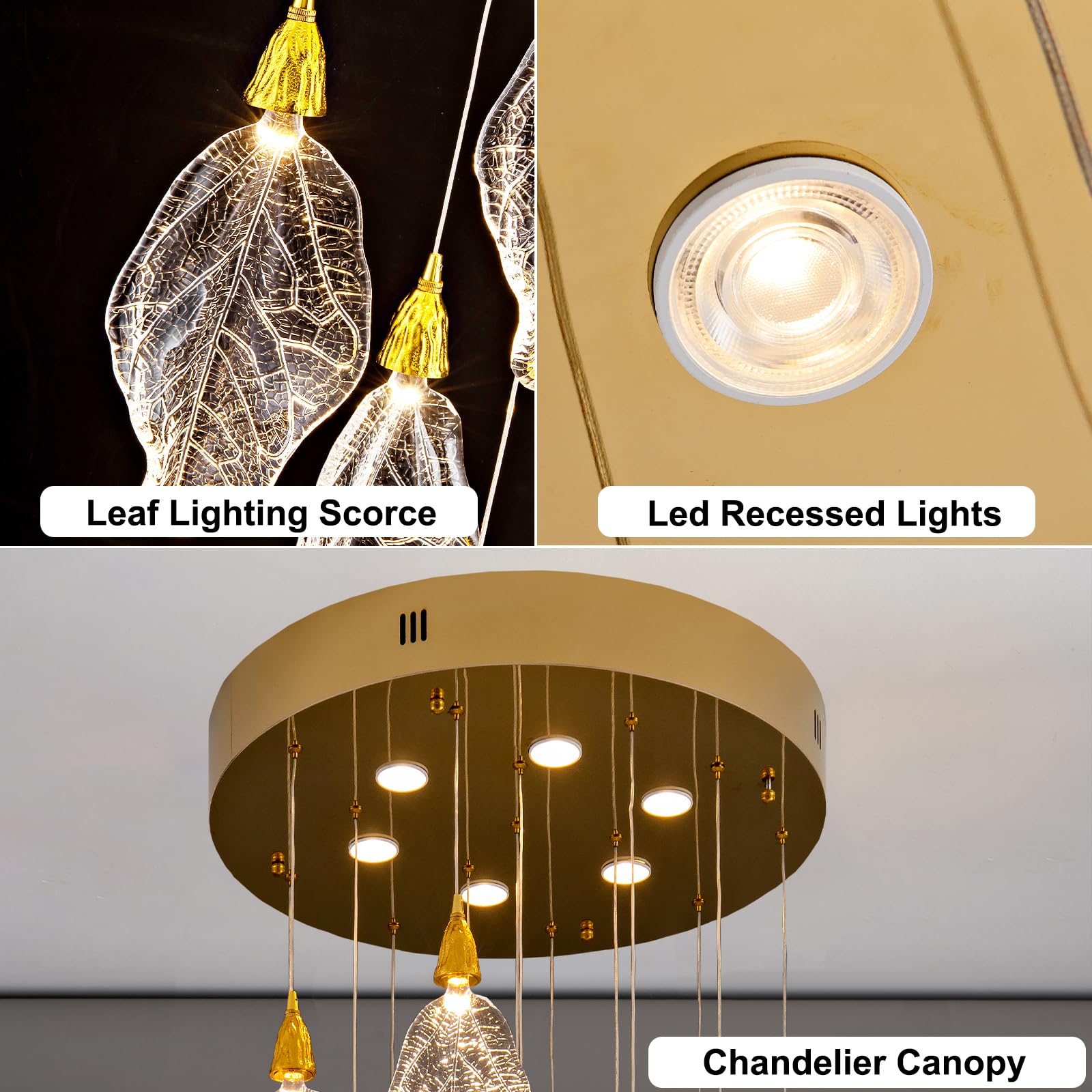 Modern Gold Staircase Chandelier, H78 Large Chandelier for High Ceilings,20 - Lights Staircase Pendant Light W/LED Double Light Source,Platinum Leaf Long Hanging Light for Foyer Entryway - Gold - Camilalamps - B0DWK929Q1