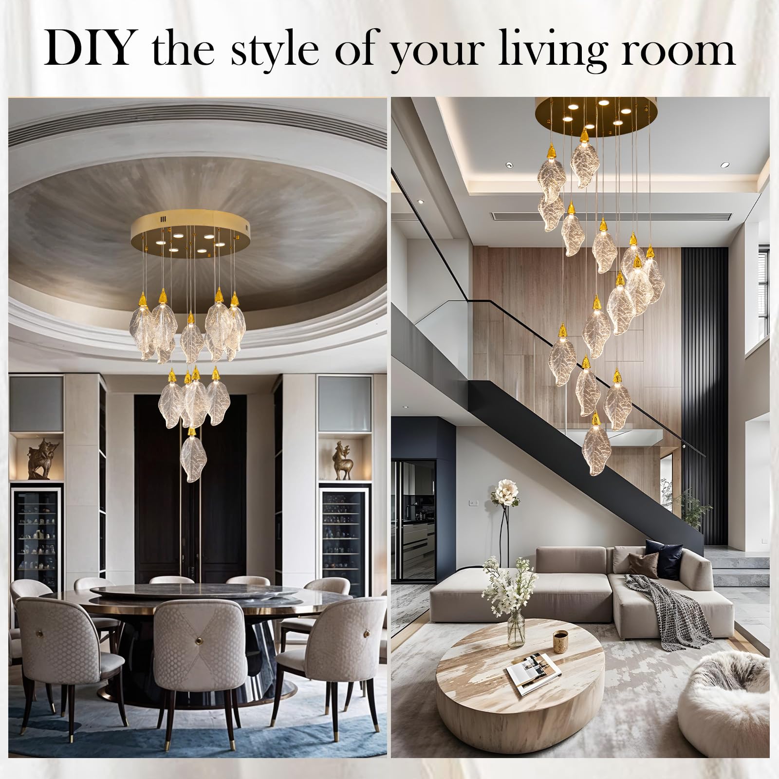 Modern Gold Staircase Chandelier, H78 Large Chandelier for High Ceilings,20 - Lights Staircase Pendant Light W/LED Double Light Source,Platinum Leaf Long Hanging Light for Foyer Entryway - Gold - Camilalamps - B0DWK929Q1