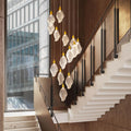 Modern Gold Staircase Chandelier, H78 Large Chandelier for High Ceilings,20 - Lights Staircase Pendant Light W/LED Double Light Source,Platinum Leaf Long Hanging Light for Foyer Entryway - Gold - Camilalamps - B0DWK929Q1