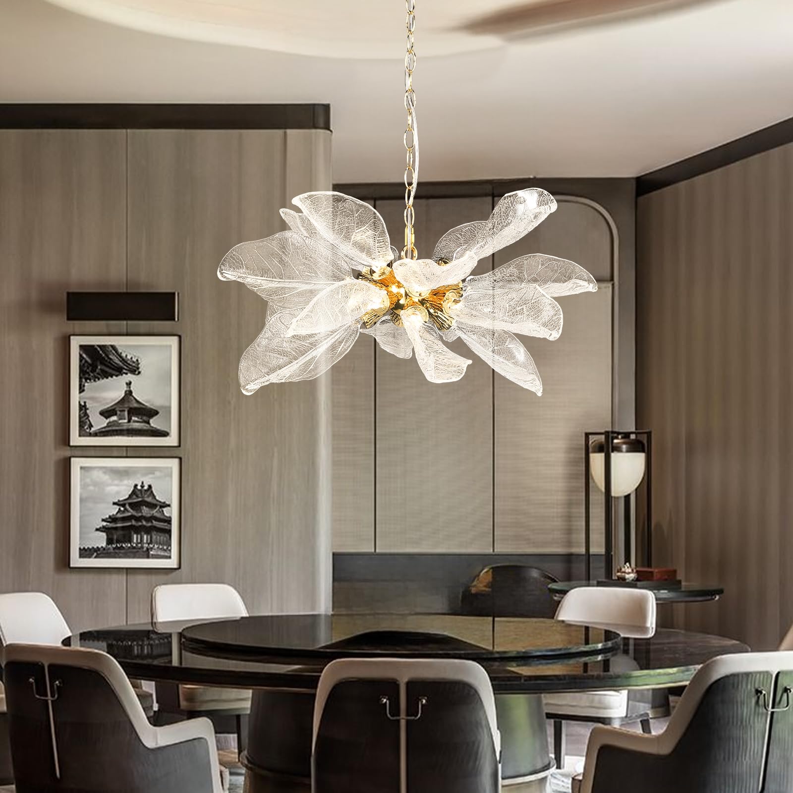 Modern Gold Staircase Chandelier, H78 Large Chandelier for High Ceilings,20 - Lights Staircase Pendant Light W/LED Double Light Source,Platinum Leaf Long Hanging Light for Foyer Entryway - Gold - Camilalamps - B0DWK929Q1