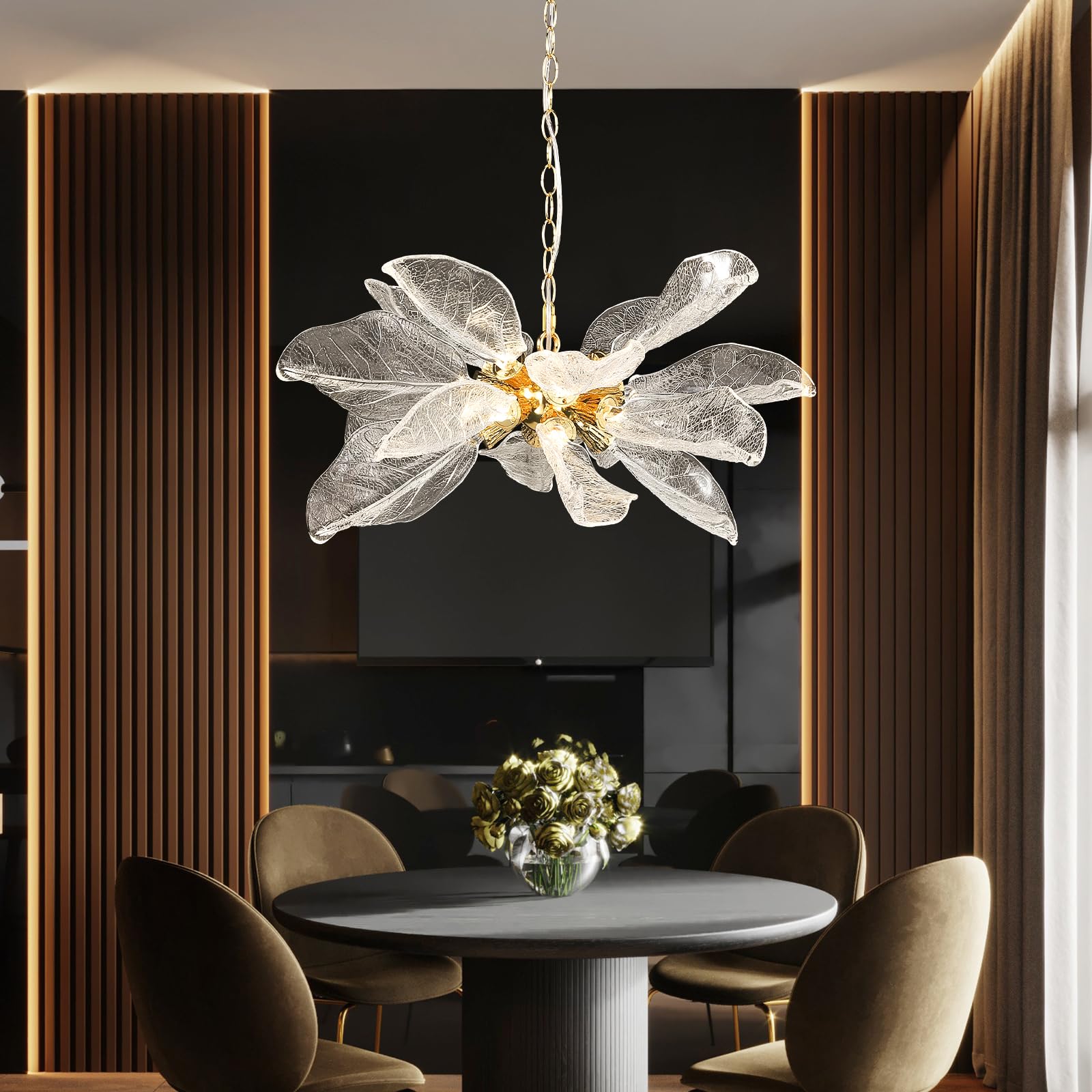 Modern Gold Staircase Chandelier, H78 Large Chandelier for High Ceilings,20 - Lights Staircase Pendant Light W/LED Double Light Source,Platinum Leaf Long Hanging Light for Foyer Entryway - Gold - Camilalamps - B0DWF6HWGJ