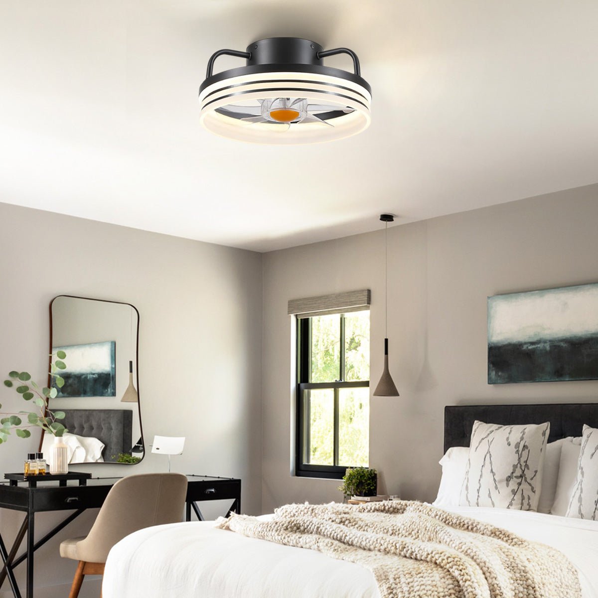 Modern LED Flush Mount Ceiling Fan Light 13" - Camilalamps - CA - LED - Flush - Fan - 1