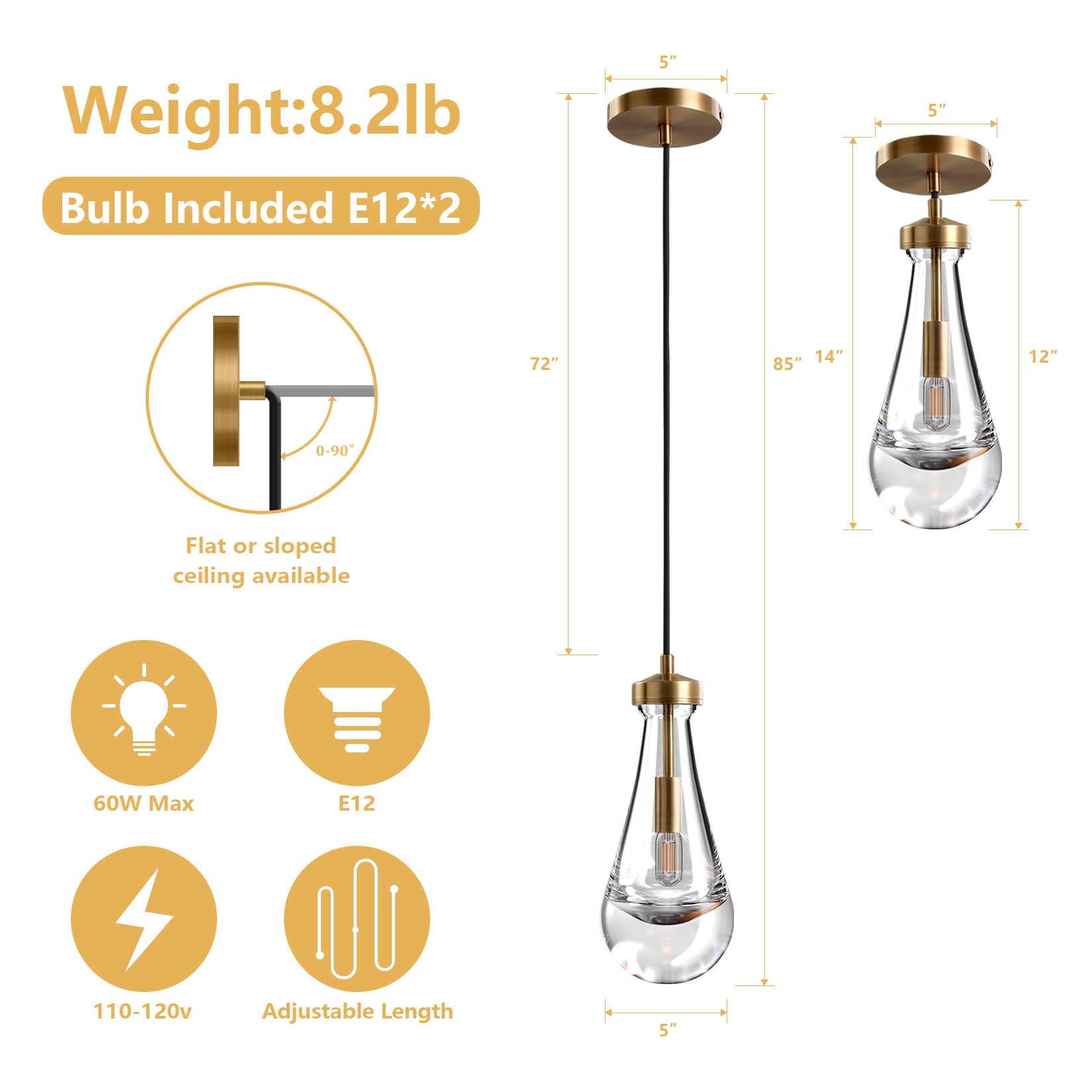 Modern Nickel Pendant Light, Raindrop Hanging Light Fixtures for Kitchen Island, Indoor Crystal Ceiling Light Fixtures with Clear Solid Crystal Raindrop for Living Room Hallway - Camilalamps - B0B1WPKLPX