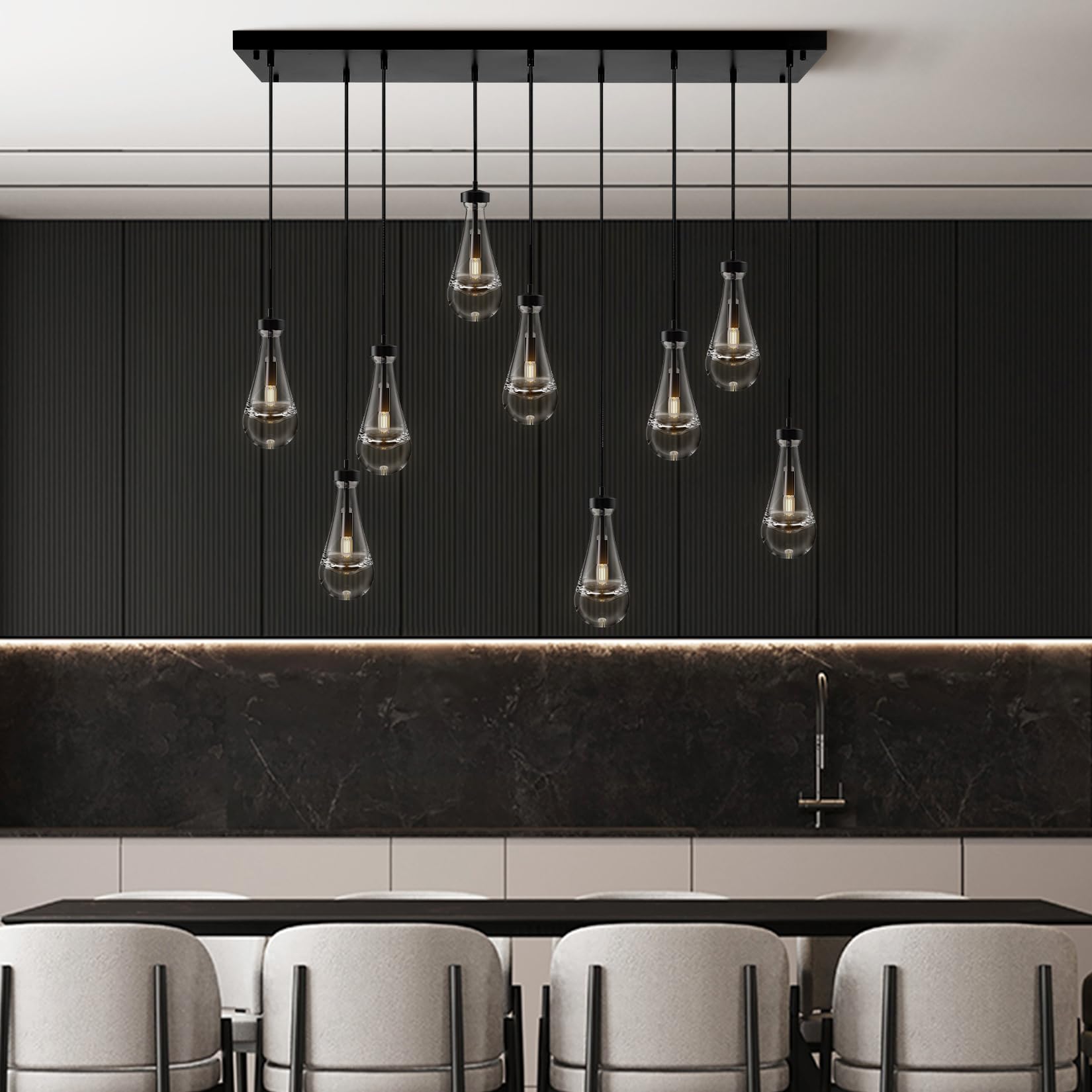 Modern Nickel Pendant Light, Raindrop Hanging Light Fixtures for Kitchen Island, Indoor Crystal Ceiling Light Fixtures with Clear Solid Crystal Raindrop for Living Room Hallway - Camilalamps - B0B1WPKLPX