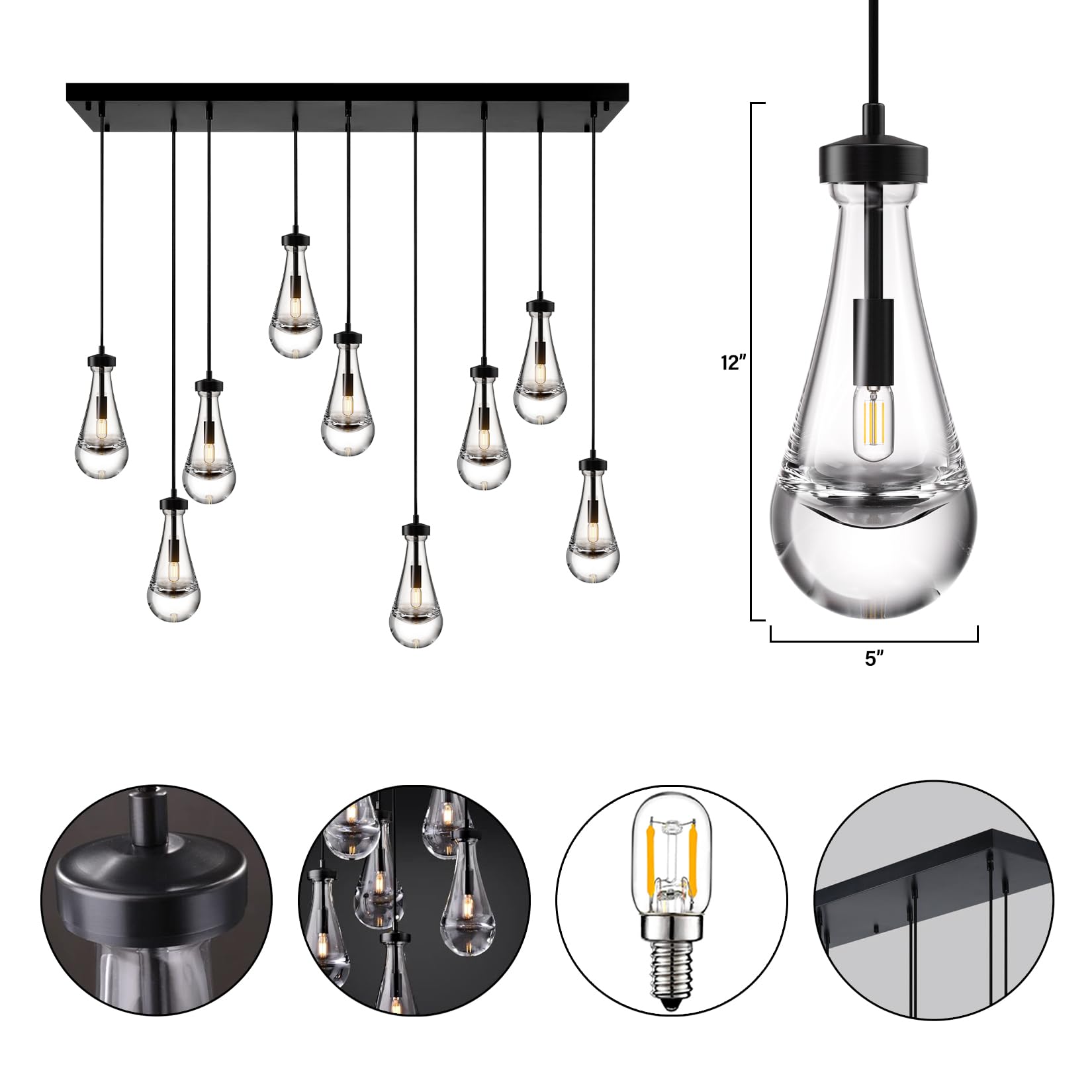 Modern Nickel Pendant Light, Raindrop Hanging Light Fixtures for Kitchen Island, Indoor Crystal Ceiling Light Fixtures with Clear Solid Crystal Raindrop for Living Room Hallway - Camilalamps - B0B1WPKLPX