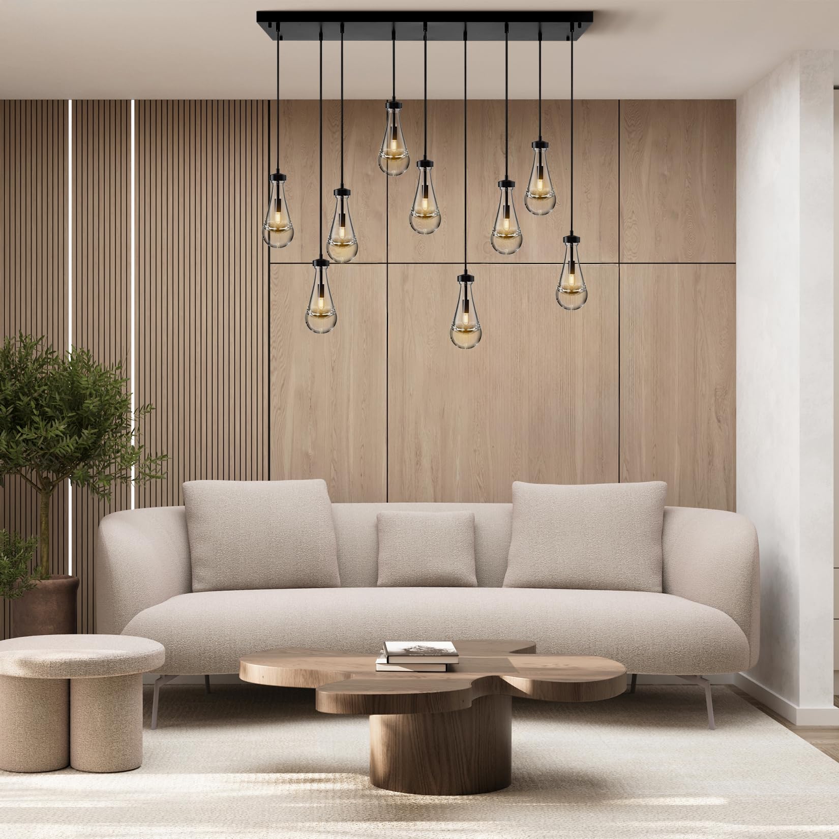 Modern Nickel Pendant Light, Raindrop Hanging Light Fixtures for Kitchen Island, Indoor Crystal Ceiling Light Fixtures with Clear Solid Crystal Raindrop for Living Room Hallway - Camilalamps - B0B1WPKLPX