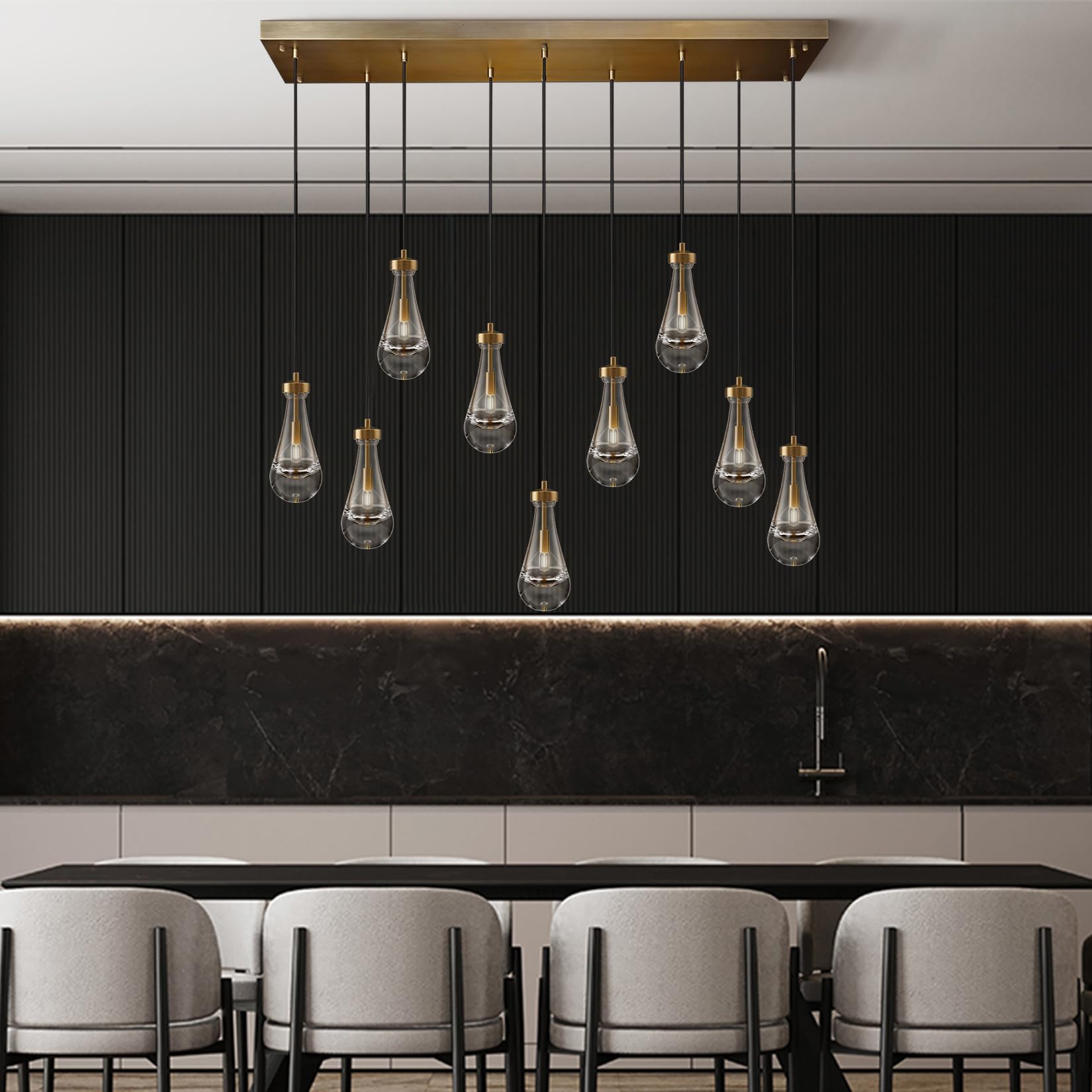 Modern Nickel Pendant Light, Raindrop Hanging Light Fixtures for Kitchen Island, Indoor Crystal Ceiling Light Fixtures with Clear Solid Crystal Raindrop for Living Room Hallway - Camilalamps - B0B1WPKLPX