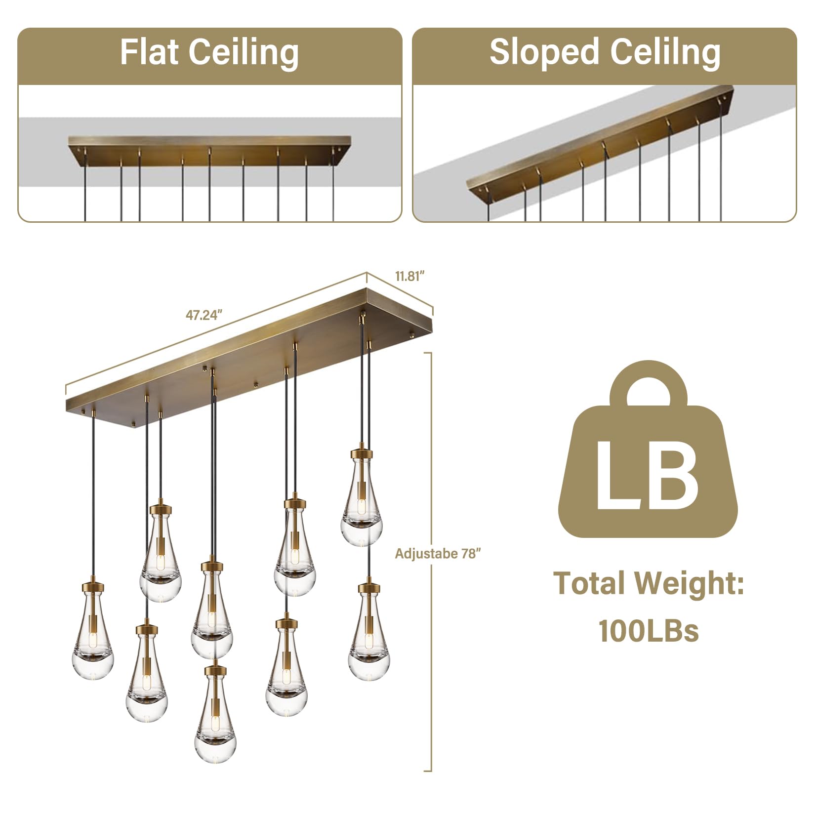 Modern Nickel Pendant Light, Raindrop Hanging Light Fixtures for Kitchen Island, Indoor Crystal Ceiling Light Fixtures with Clear Solid Crystal Raindrop for Living Room Hallway - Camilalamps - B0B1WPKLPX