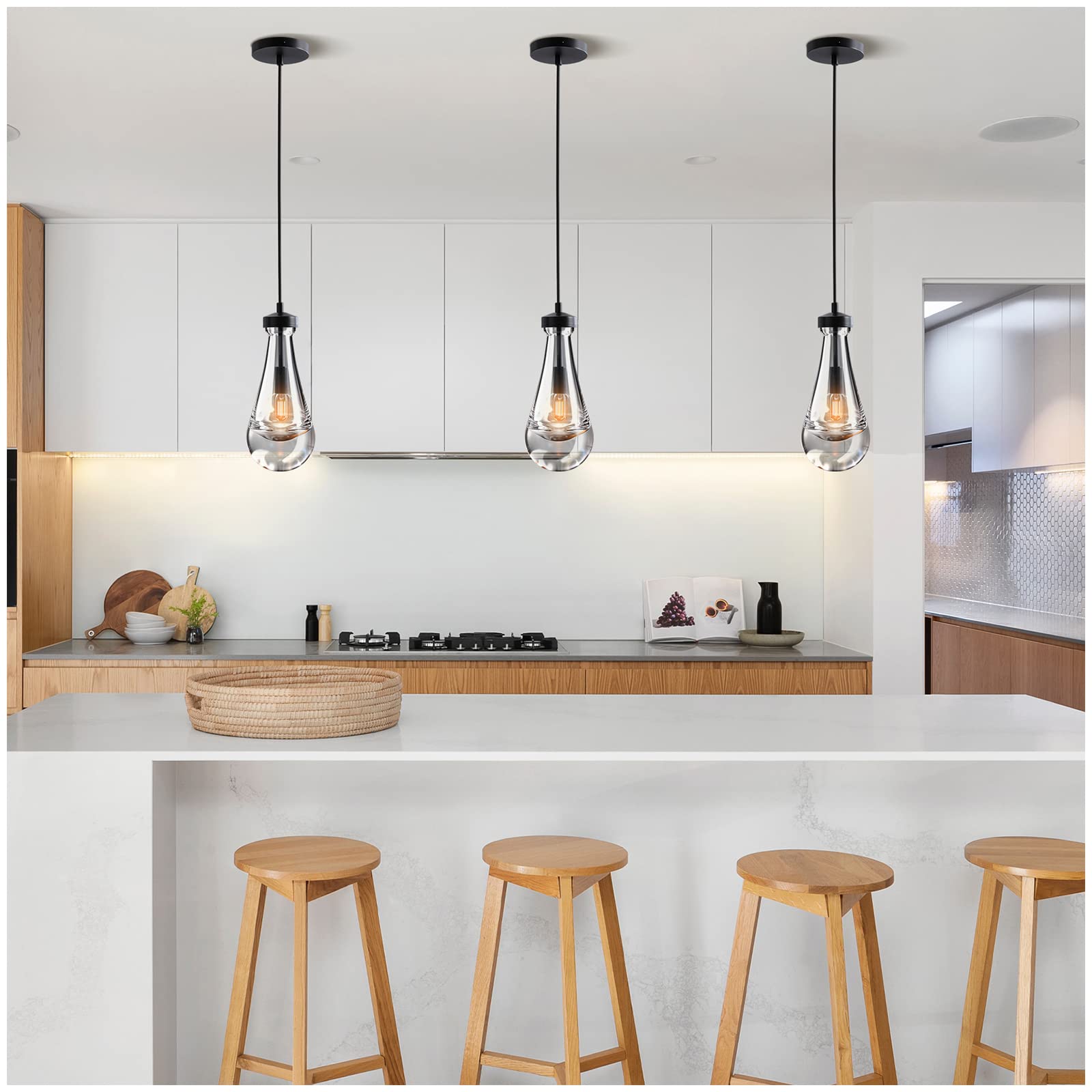 Modern Nickel Pendant Light, Raindrop Hanging Light Fixtures for Kitchen Island, Indoor Crystal Ceiling Light Fixtures with Clear Solid Crystal Raindrop for Living Room Hallway - Camilalamps - B0B1WPKLPX