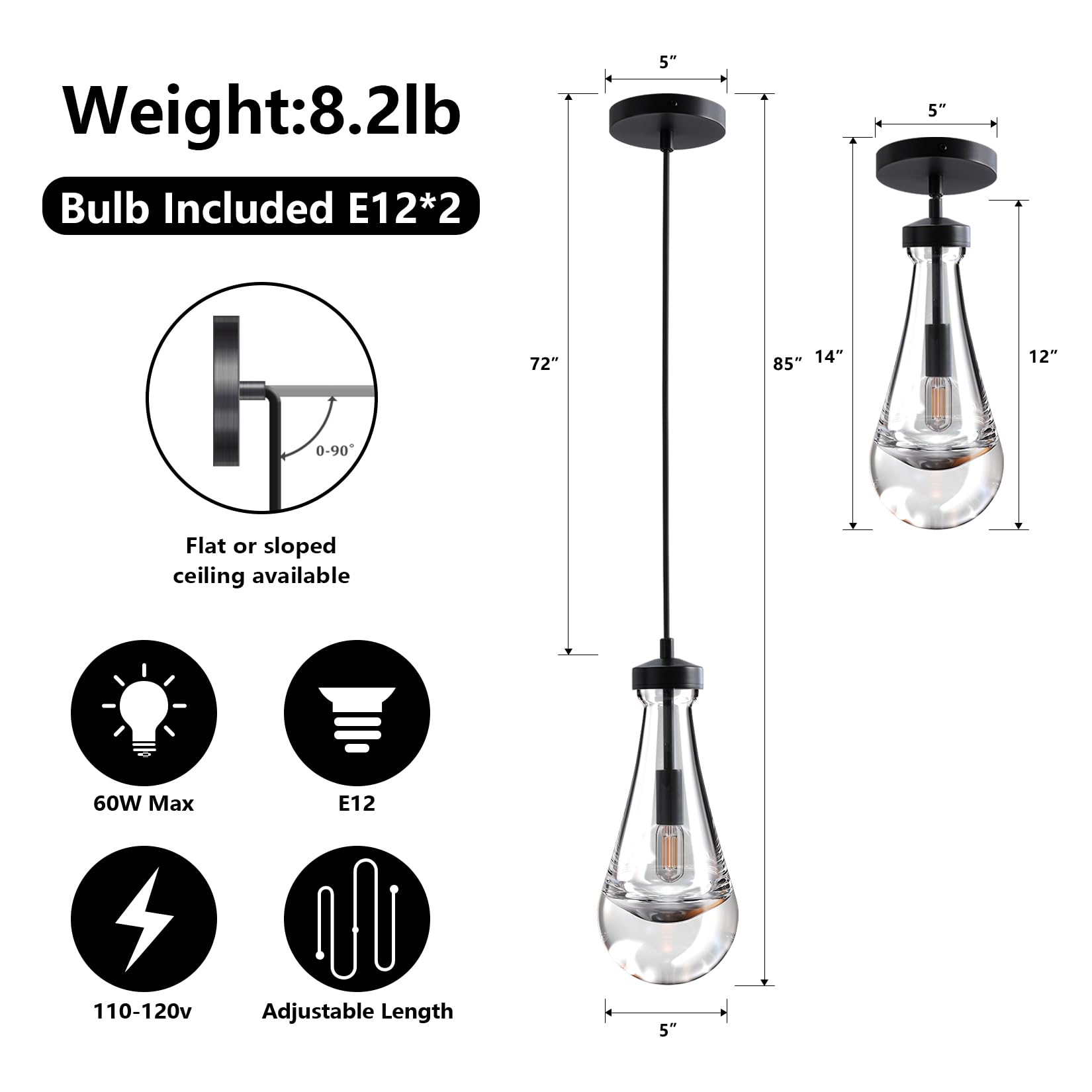 Modern Nickel Pendant Light, Raindrop Hanging Light Fixtures for Kitchen Island, Indoor Crystal Ceiling Light Fixtures with Clear Solid Crystal Raindrop for Living Room Hallway - Camilalamps - B0B1WPKLPX