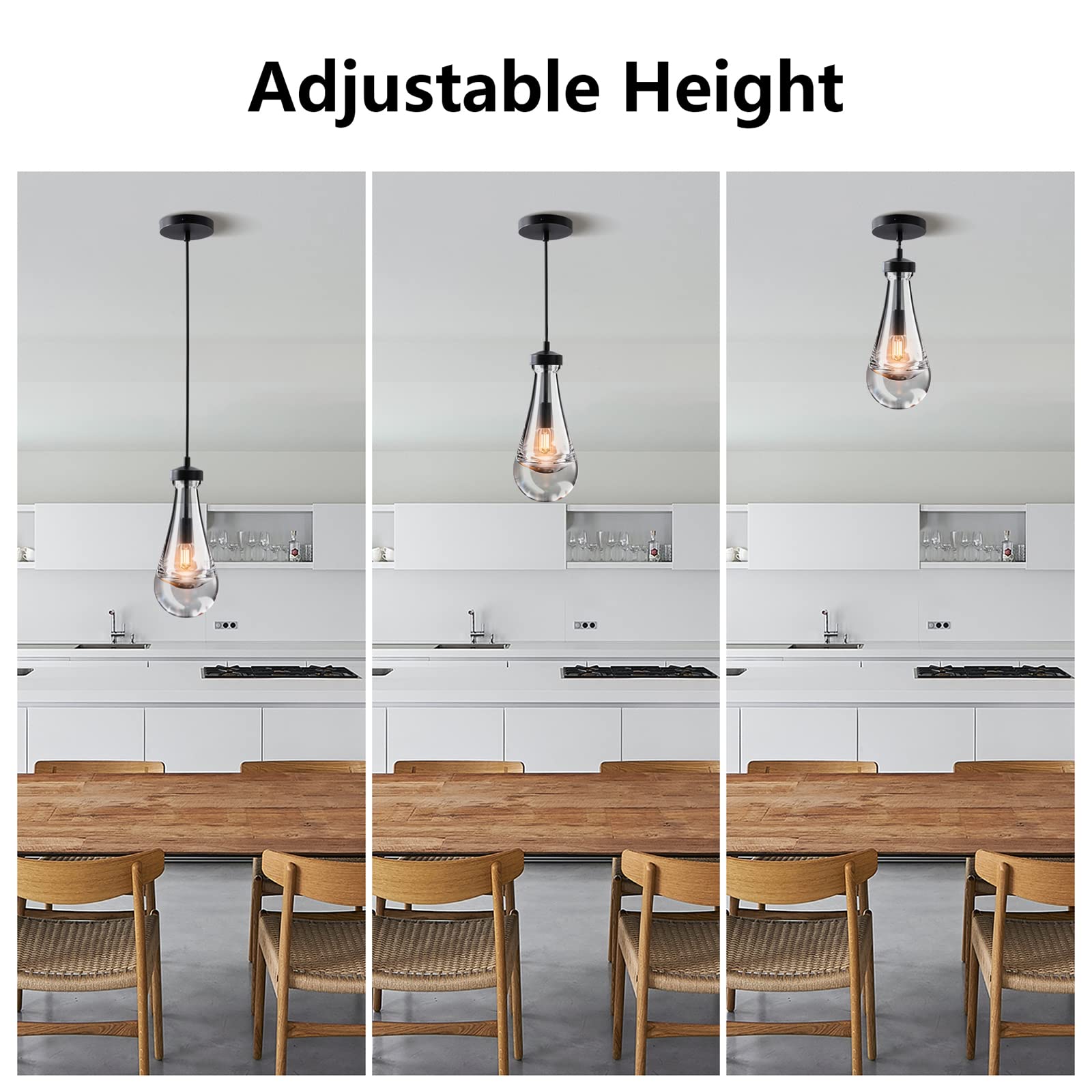 Modern Nickel Pendant Light, Raindrop Hanging Light Fixtures for Kitchen Island, Indoor Crystal Ceiling Light Fixtures with Clear Solid Crystal Raindrop for Living Room Hallway - Camilalamps - B0B1WPKLPX