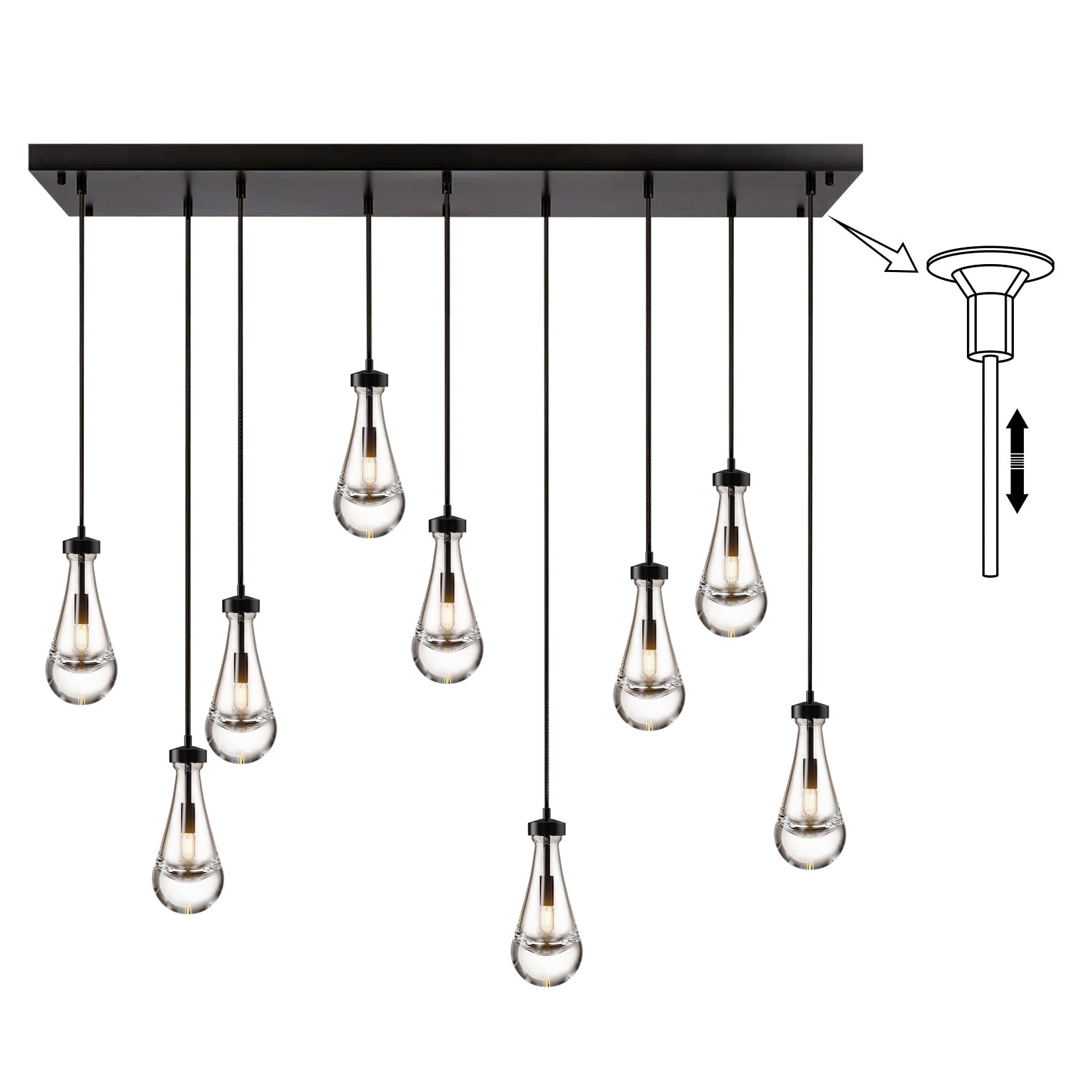 Modern Nickel Pendant Light, Raindrop Hanging Light Fixtures for Kitchen Island, Indoor Crystal Ceiling Light Fixtures with Clear Solid Crystal Raindrop for Living Room Hallway - Camilalamps - B0CS9P4FVC