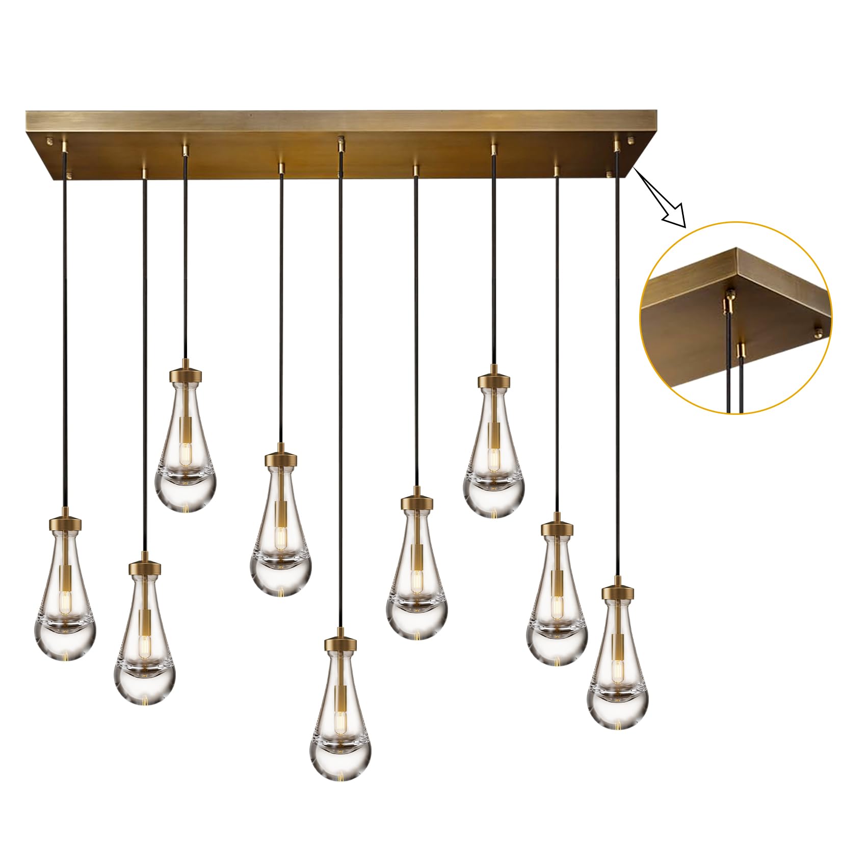 Modern Nickel Pendant Light, Raindrop Hanging Light Fixtures for Kitchen Island, Indoor Crystal Ceiling Light Fixtures with Clear Solid Crystal Raindrop for Living Room Hallway - Camilalamps - B0CS9PFRTQ