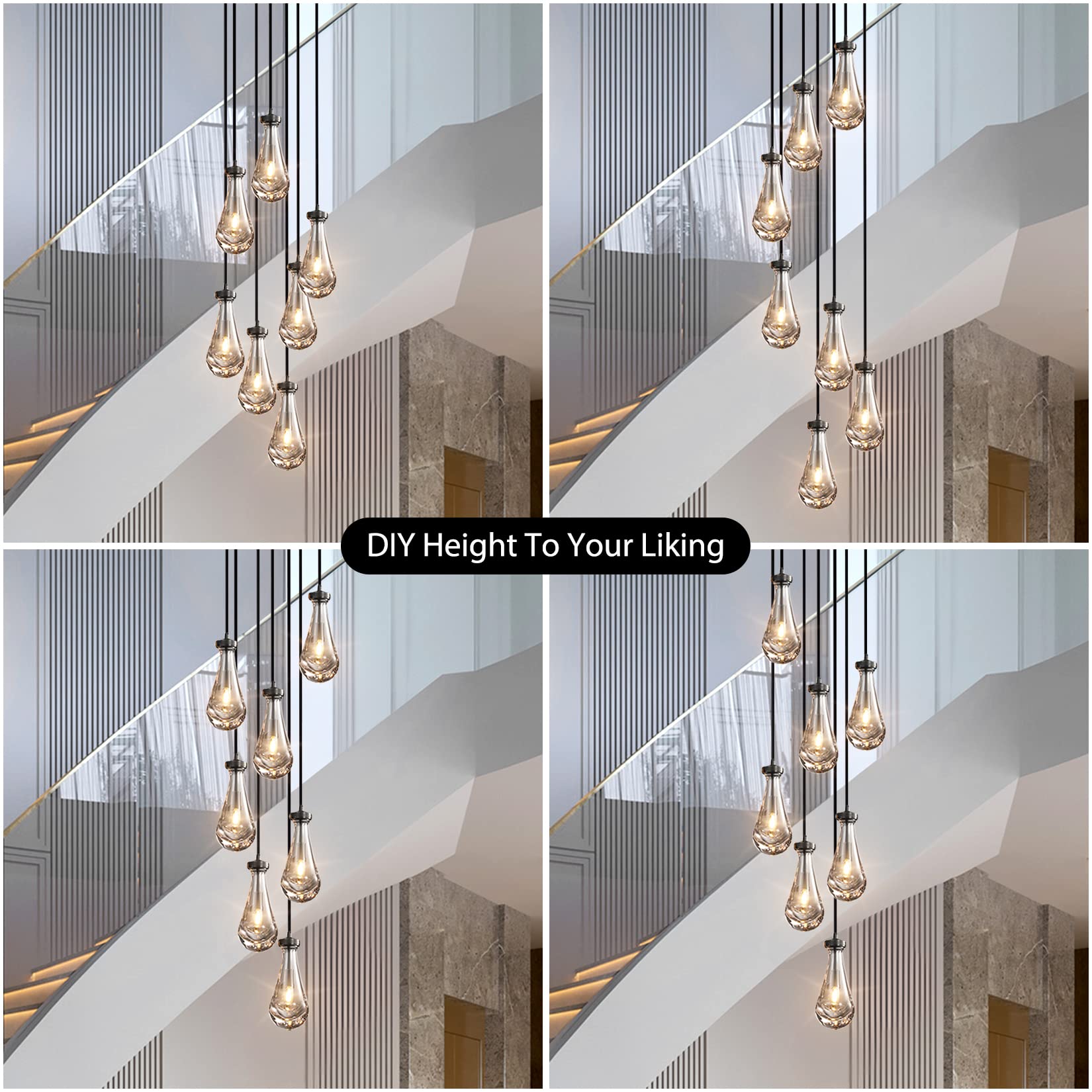Modern Nickel Pendant Light, Raindrop Hanging Light Fixtures for Kitchen Island, Indoor Crystal Ceiling Light Fixtures with Clear Solid Crystal Raindrop for Living Room Hallway - Camilalamps - B0B1WPKLPX