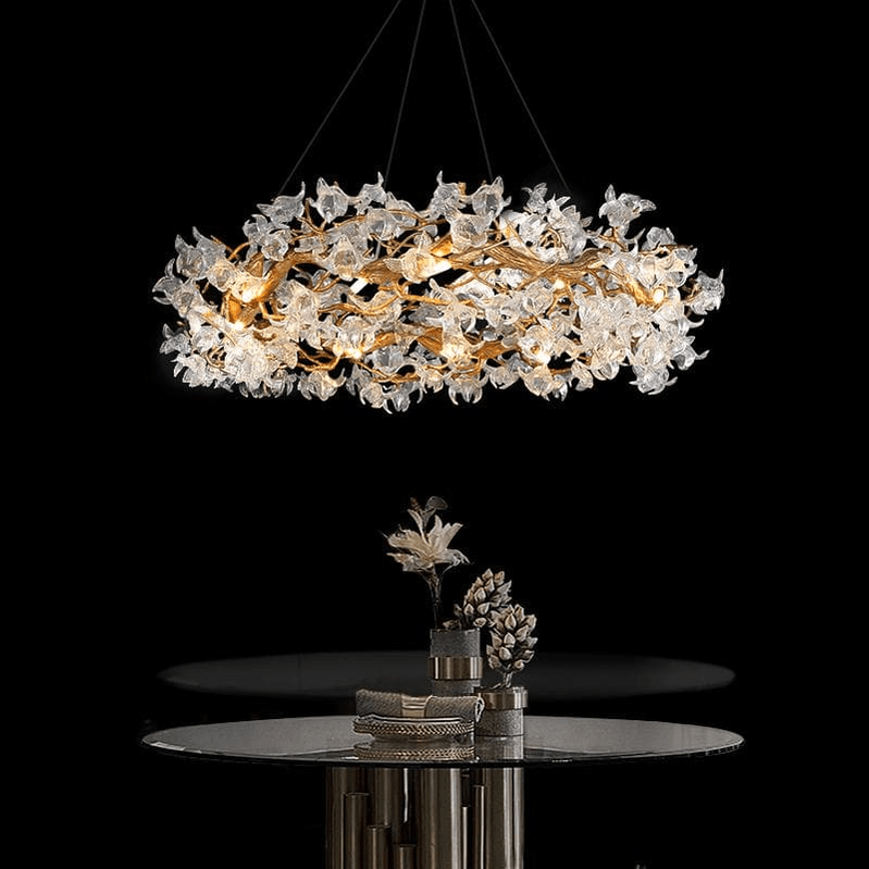 Modern Petal Crystal Round Brass Branch Chandelier - Camilalamps - Ca-10098