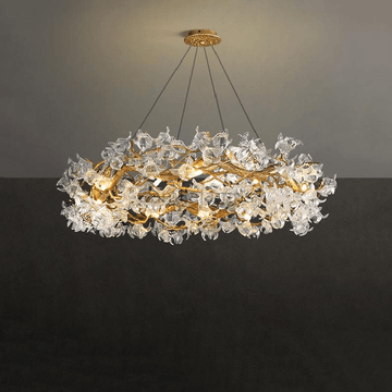 Modern Petal Crystal Round Brass Branch Chandelier - Camilalamps - CA - 0098