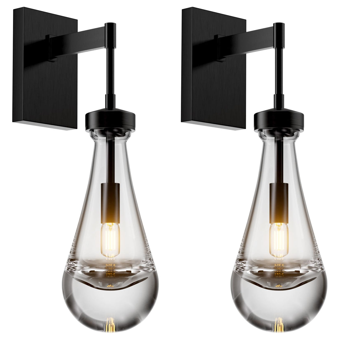 Modern Raindrop Wall Sconces Lighting Rod Type Set of 2, Matte Black Indoor Vanity Light Fixtures for Bathroom,Wall Lamp with Clear Solid Glass Raindrop for Bedroom(Including Bulb) - Camilalamps - B0B1WPGDQJ