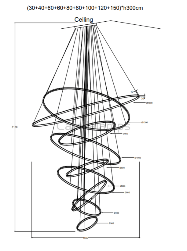 Multi Rings Modern Staircase Chandelier - Camilalamps - ILC1652
