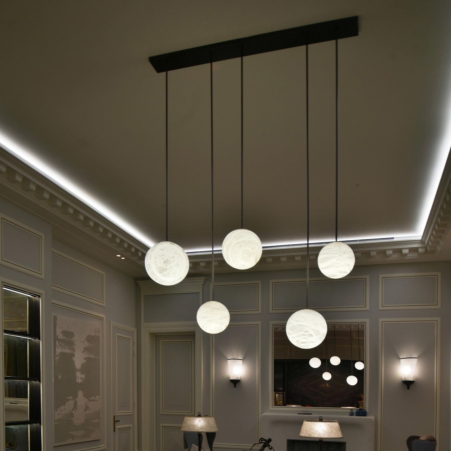 Nami Alabaster Sphere Staircase Chandelier & Multi Pendant Light - Camilalamps - CA - AL2025 - C42607